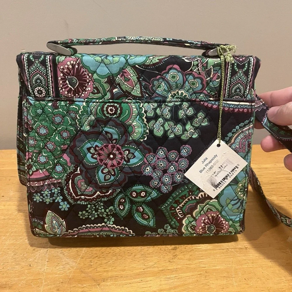 Vera Bradley Blue Rhapsody Julia Bag Turn Lock Top Handle Square NWT Paisley‎
